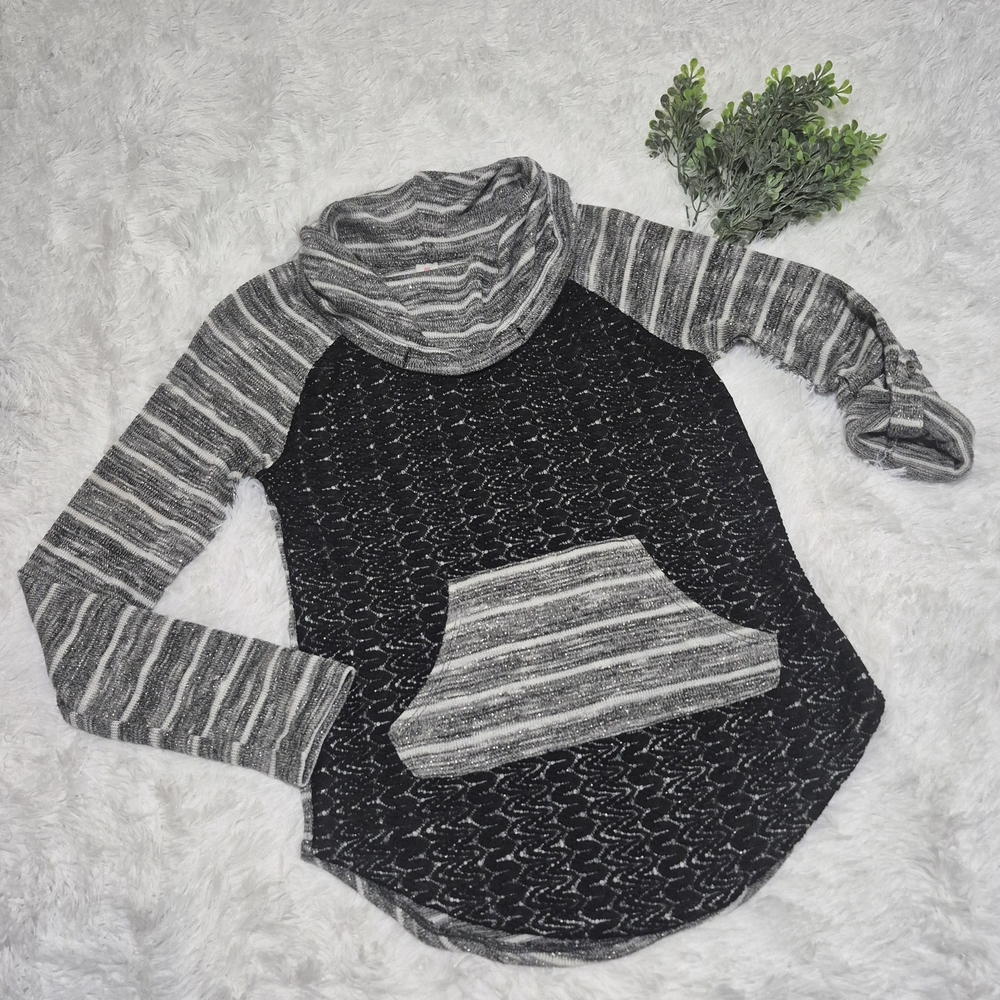 No Boundaries Black and Gray Cowl Neck Sweater